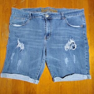 Street Denim Women's Size 18/20 Blue Distressed Cuffed Denim Shorts